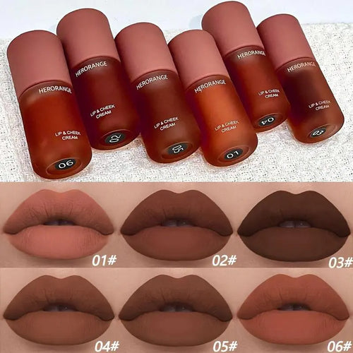 6-PC Velvet Matte Lip & Eye Stain Set | Waterproof & Kiss-Proof | Rich Chocolate Shades for Lips, Eyes & Cheeks | Long-Lasting & Smudge-Proof | Perfect for Stage Makeup & Valentine'S Gift Gloss Lip Gloss Lip Combo【1】
