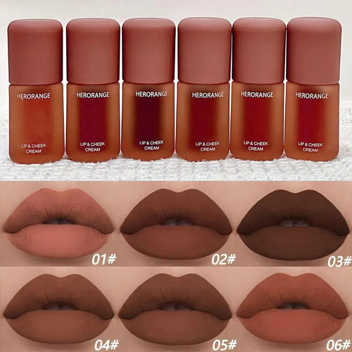6-PC Velvet Matte Lip & Eye Stain Set | Waterproof & Kiss-Proof | Rich Chocolate Shades for Lips, Eyes & Cheeks | Long-Lasting & Smudge-Proof | Perfect for Stage Makeup & Valentine'S Gift Gloss Lip Gloss Lip Combo【1】